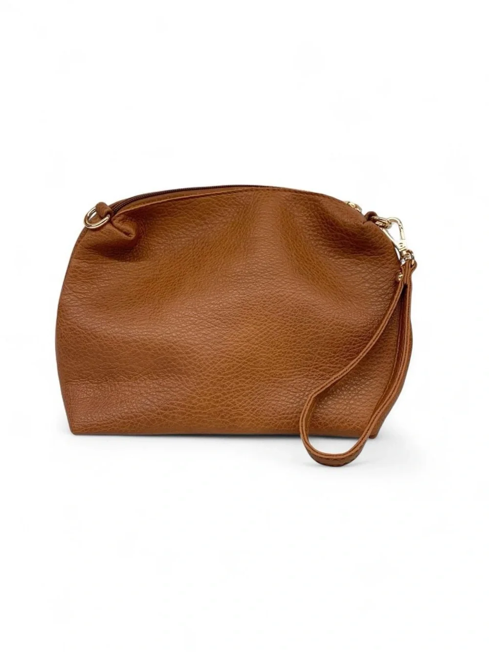 Montana West Brown Pebbled Faux Leather Wristlet Zip Pouch Gold Hardware